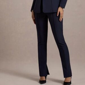 Blue Straight Leg Dress Pants